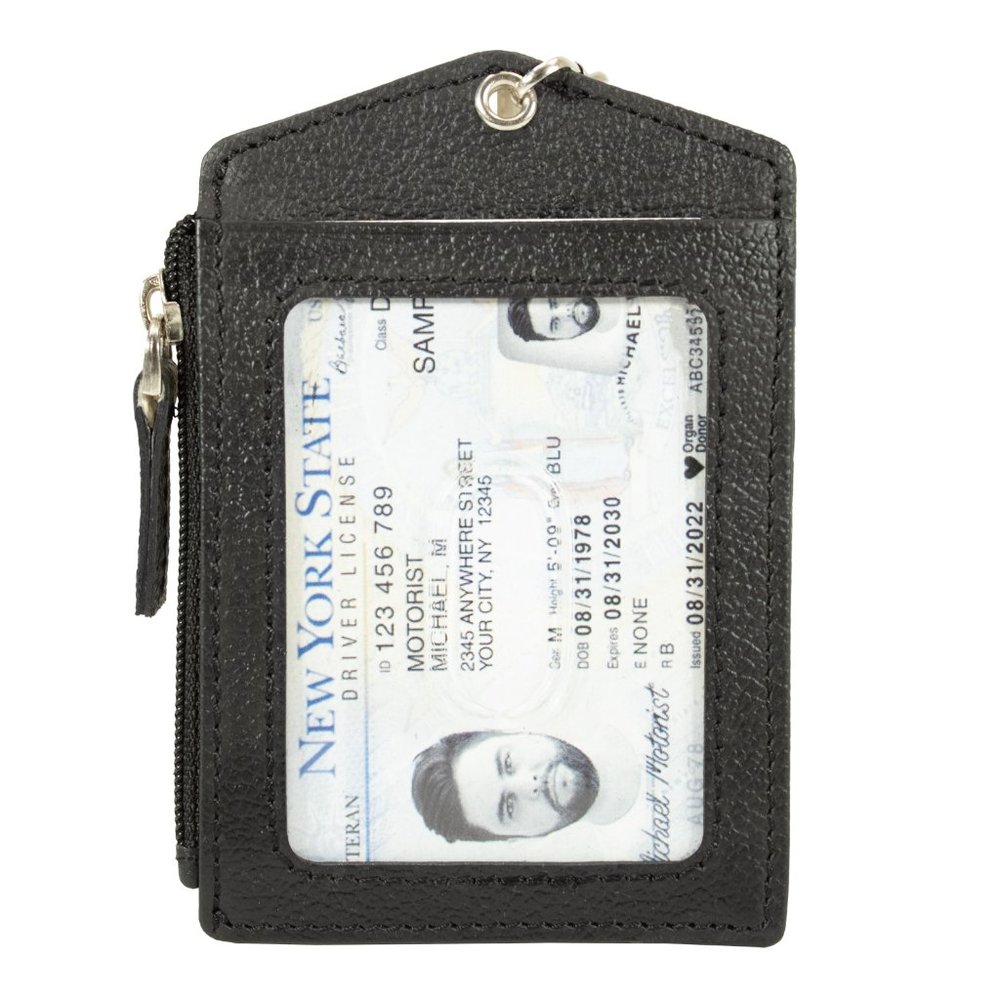 ID lanyard Card Holder in Genuine Leather, Black - Picture 4 of 11